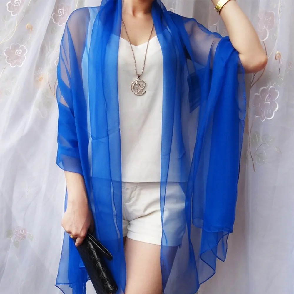 Mode Einfarbig Sonnencreme Schal Transparent Hijab Schal Strand Handtuch Kleidung Zubehör Dünne Chiffon Eis Seide Schal Geschenk – Detail 3