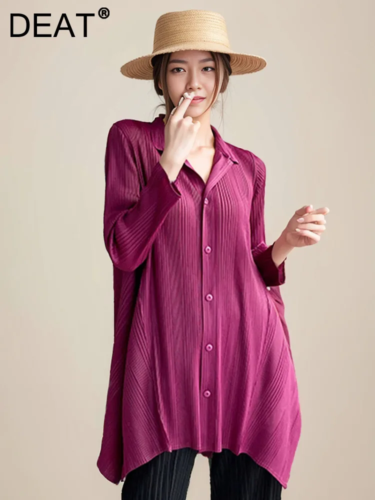 

DEAT Women Pleated Shirt Single Breasted Full Sleeve Casual Style Loose Irregular Wild Outerwear 2024 Autumn Fashion 15AK299
