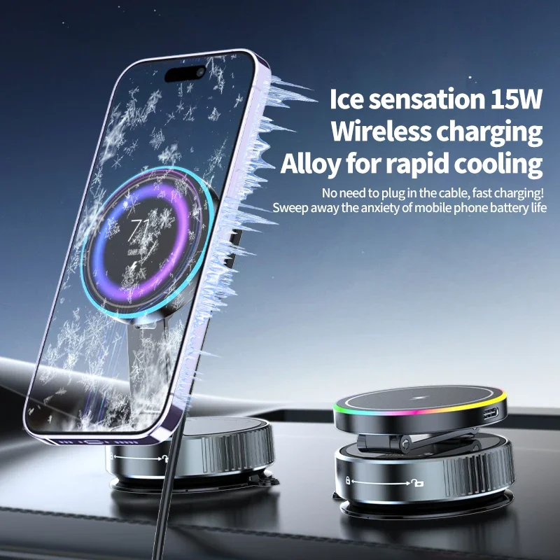 thumbnail image 2 of 120W Magnetic Charger Car Phone Holder 15W Fast Wireless Charging Autocar Phone Stand Touch Control Lights For IPhone Xiaomi 2 of 13