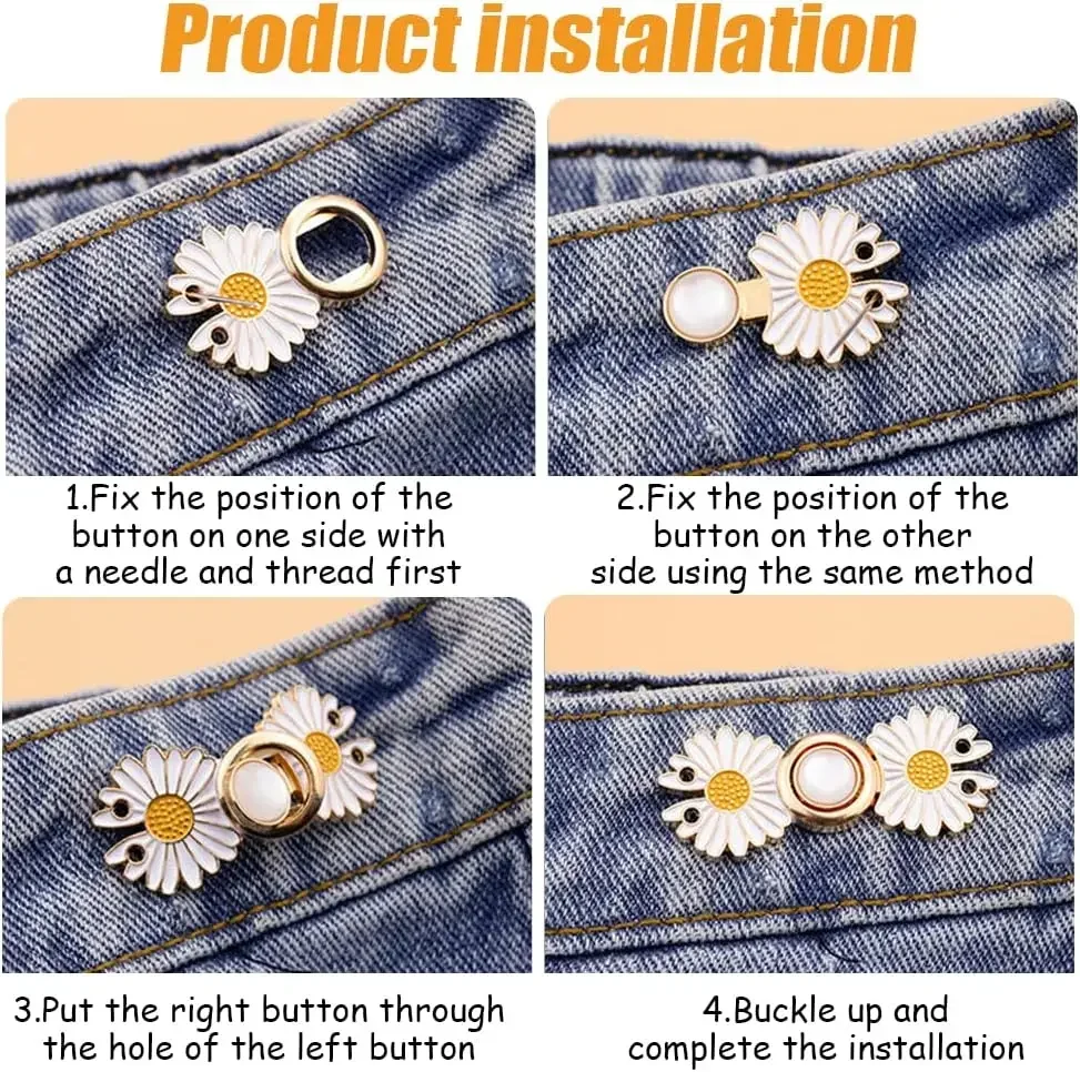Reusable Metal Buttons Pearl Snap Fastener Pants Pin Retractable Button Sewing-on Buckles for Jeans Perfect Fit Reduce Waist 3