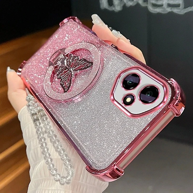Butterfly Holder Lanyard Chain Plating Shockproof Silicone Stand Case