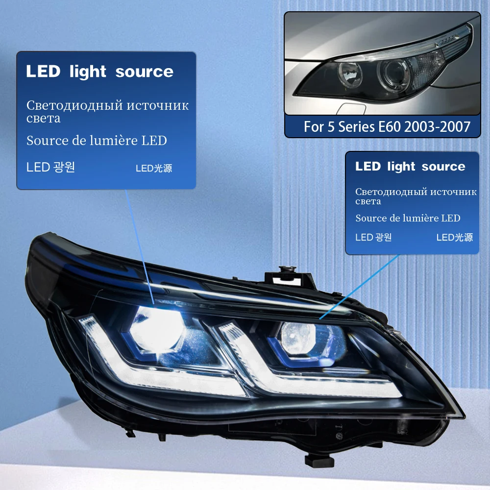  Phares Feux phares Pour BMW E60 520I 523I 530I 2003-2010 2009  2008 2007 2006 2005 Voiture Lumières LED Phare Tête Lampe Drl Projecteur  Objectif Automobile Accessoires (Taille : 2003-2007)