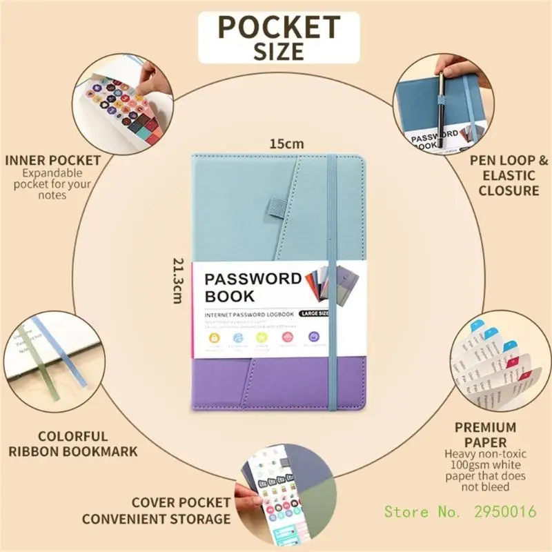 알파벳 탭 포함 번호 북, PU 하드 커버 번호 키퍼, 인터넷 로그인 절약용 A5 크기 번호 노트북