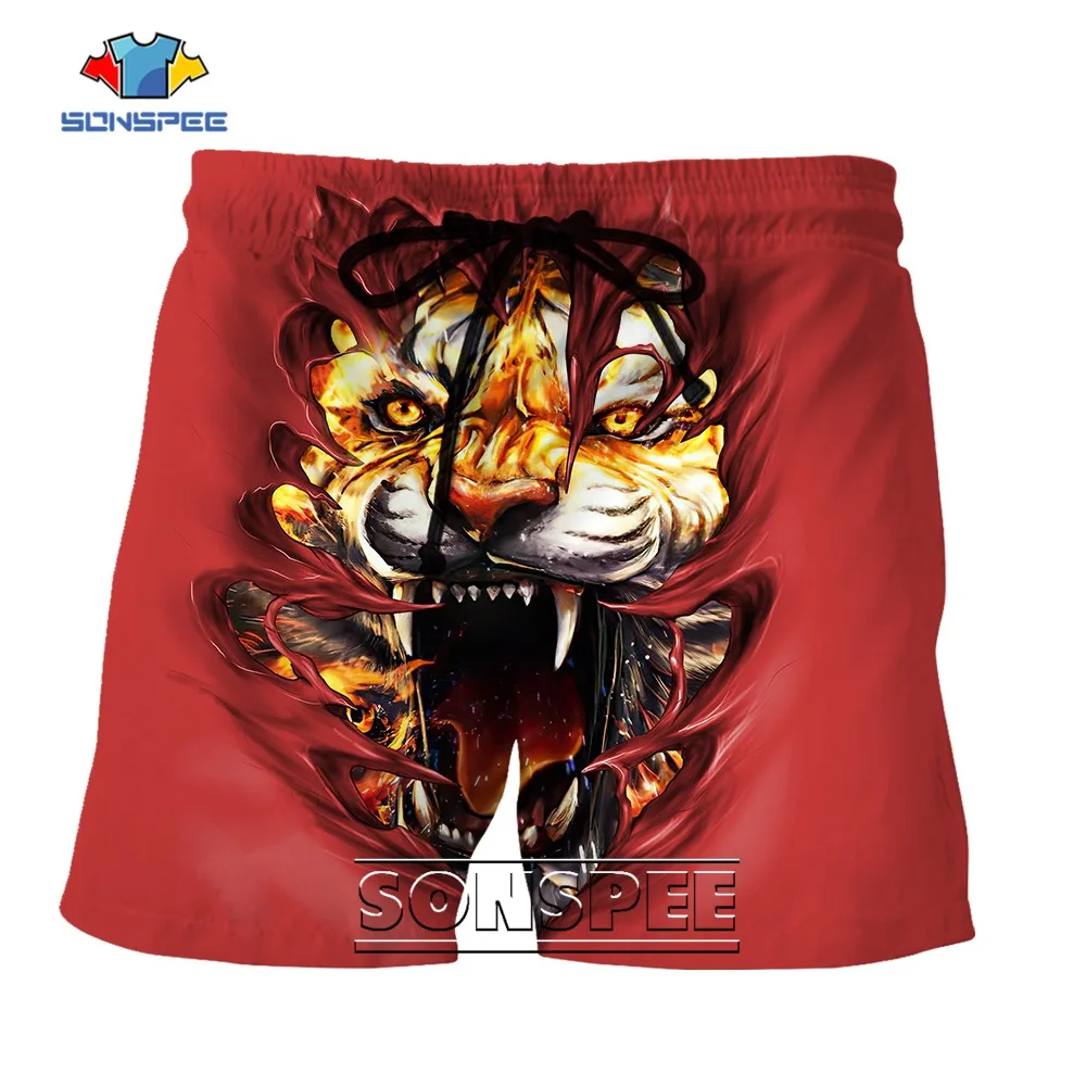 SONSPEE Red Tiger 3D Printing Harajuku Animal Graphic Casual Clothing Men's Trend Personality Beach Street Oversized Short Pants