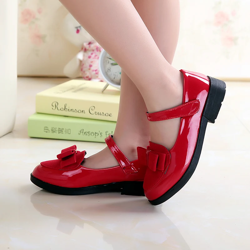 أحذية فتاة الأميرة الجلدية PU عارضة الطفل أسود أحم...