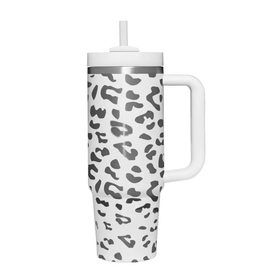 Stainless Steel Tumbler Leopard Print With Handle And - Temu