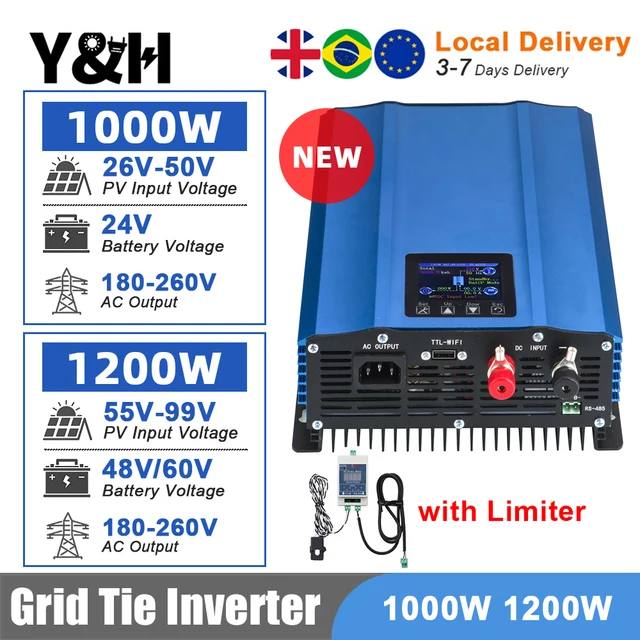 Y & H 1200W 1000W Grid Tieอินเวอร์เตอร์Limiter Pure Sine Waveอินเวอร์เตอร์พลังงานแสงอาทิตย์แบตเตอรี่โหมดจําหน่ายอินพุต 48V/24V WiFi 1
