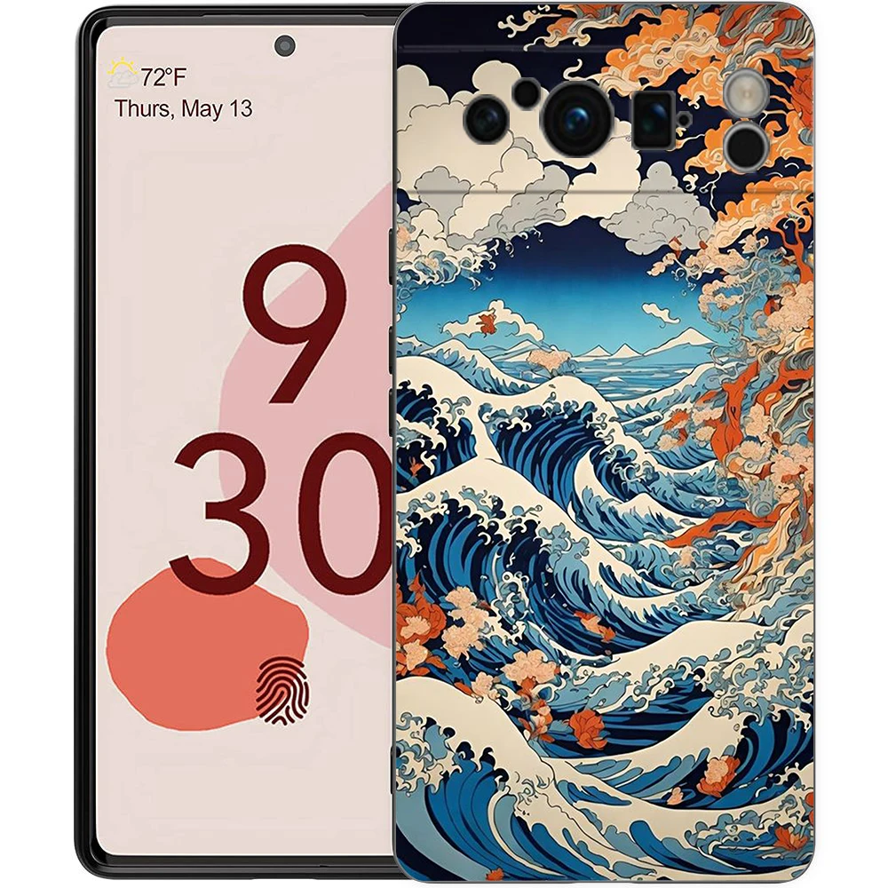 Japanese Landscape Design Shockproof Black Silicone Phone Case