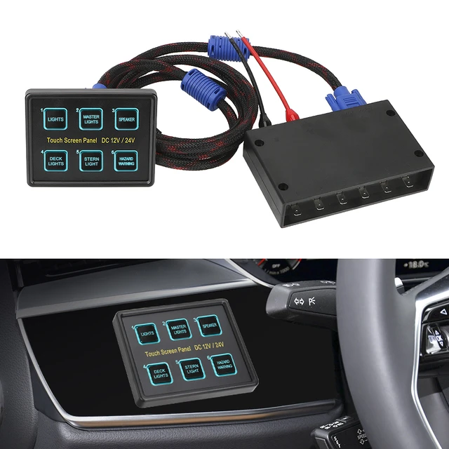 1 Set Car Marine Boat 6 Gang LED Capacitive Touch Control Screen Switch  Panel Slim Box With 15Pin VGA Tranmission Cable Easy Installation 