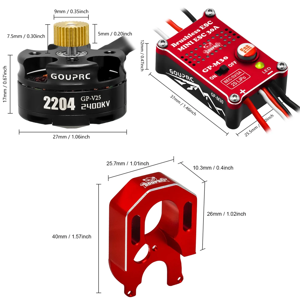 2204 2400KV Brushless Outrunner Motor with Transmission and 30A Brushless ESC for 1/24 RC Crawler Axial SCX24 Upgrade