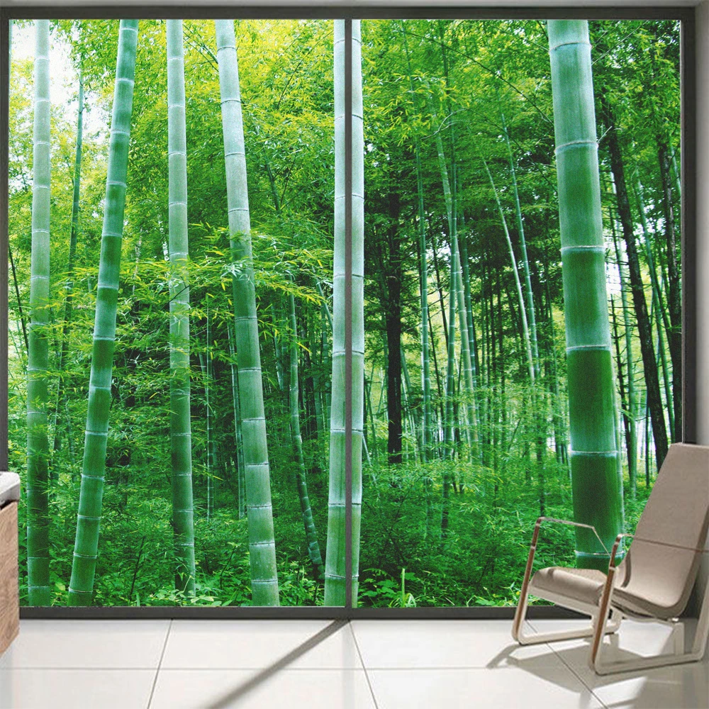 

Privacy Glass Window Film Bamboo Grove Pattern Frosted Glass Door Tint Film Sun Blocking Static Non-adhesive Window Glass Film