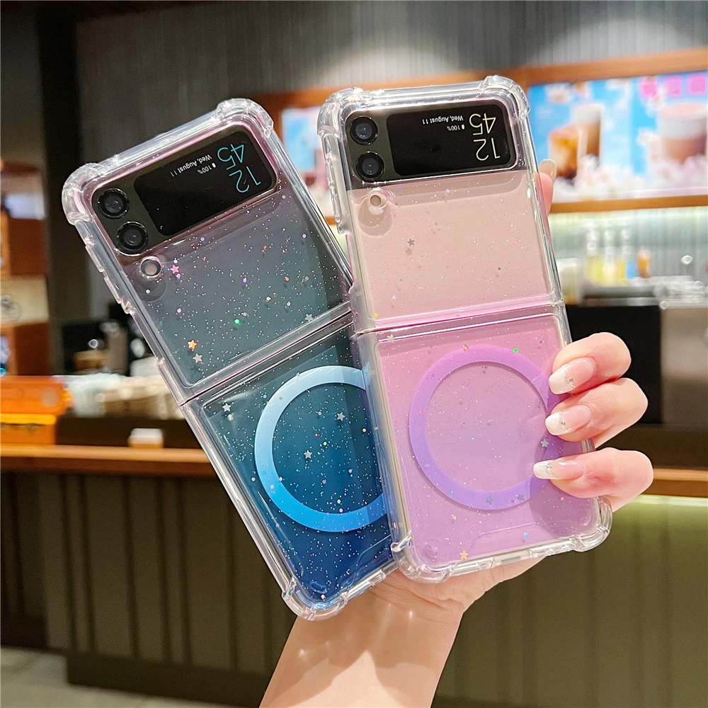 Z Flip 5 Case Magnetic Compatible with Magsafe, Soft Colorful Galaxy Z Flip  5 Silicone Case with Camera Cover, Support Wireless Charging Case