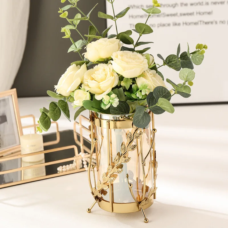 Luxury Metal Flower Vase, European Style, Glass Plant Pot, Wedding, Christmas, Living Room Dining Table Home Decoration Artwork 2