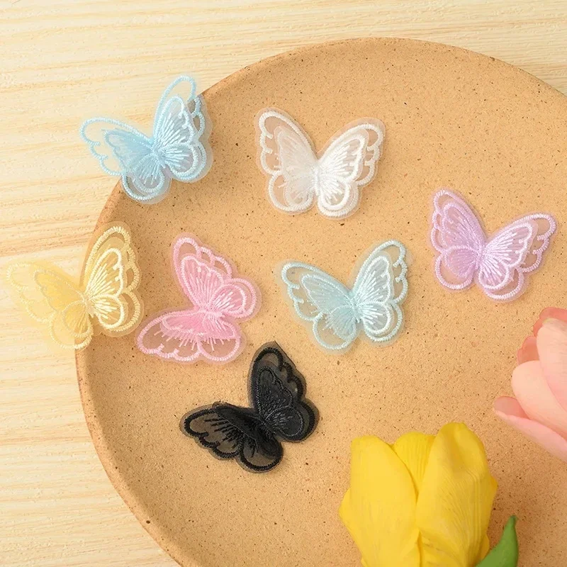 50pc Handmade Double Layer Mesh Butterfly Appliques For Clothes Sewing Supplies DIY Hair Clip Accessories