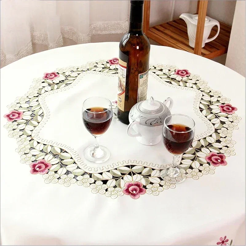 S/M/L Rose Elegant Round Table Cloth Fashion Embroidery Fabric Art Tablecloth Modern Rural Style Round Tablecloth,table cloth