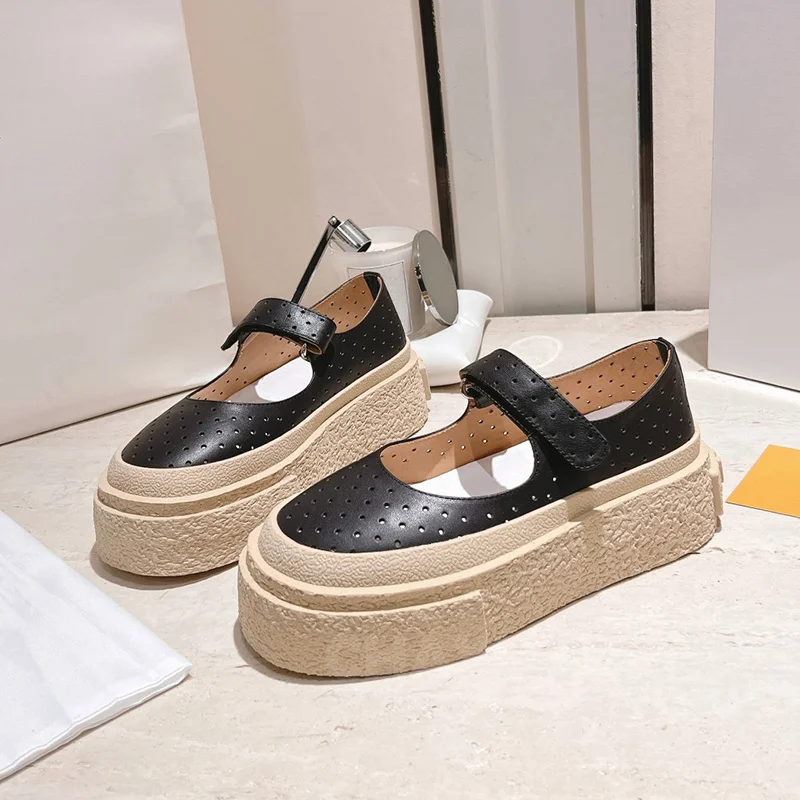 

Ladies Flat Shoes Summer Walk Show New Style Genuine Leather Material Elevated Sole Female Shoes Comfortable Breathable Loafers