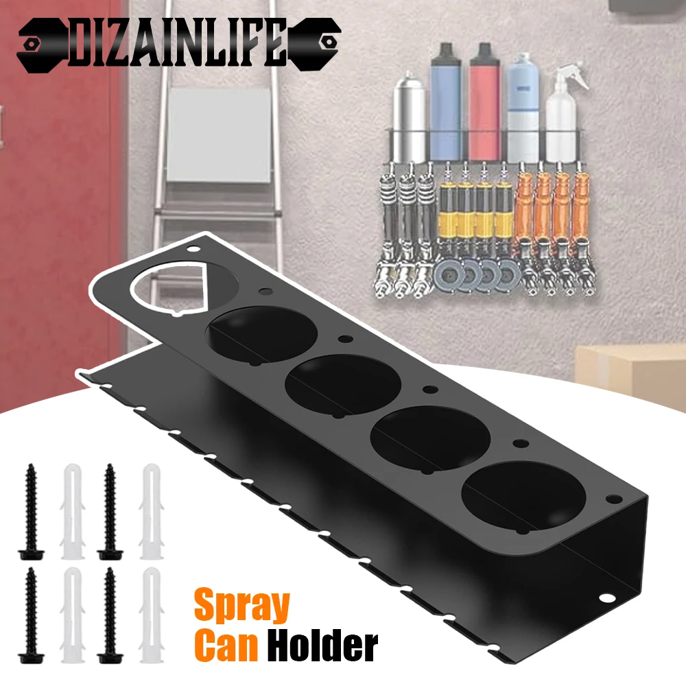 Aerosol Spray Holder Wall Mounted Metal Spray Can Bottle Holder Pneumatic Tool Air Tool Rack for Garage Craft Workspace
