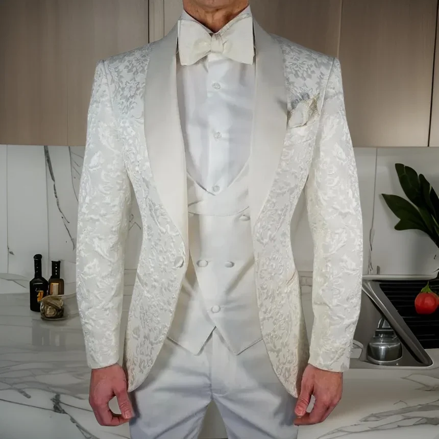 

Цветочный свадебный смокинг для выпускного, облегающие мужские костюмы, 3 предмета, мужская мода, пиджак с жилетом и брюки, Новое поступление на заказ 2024