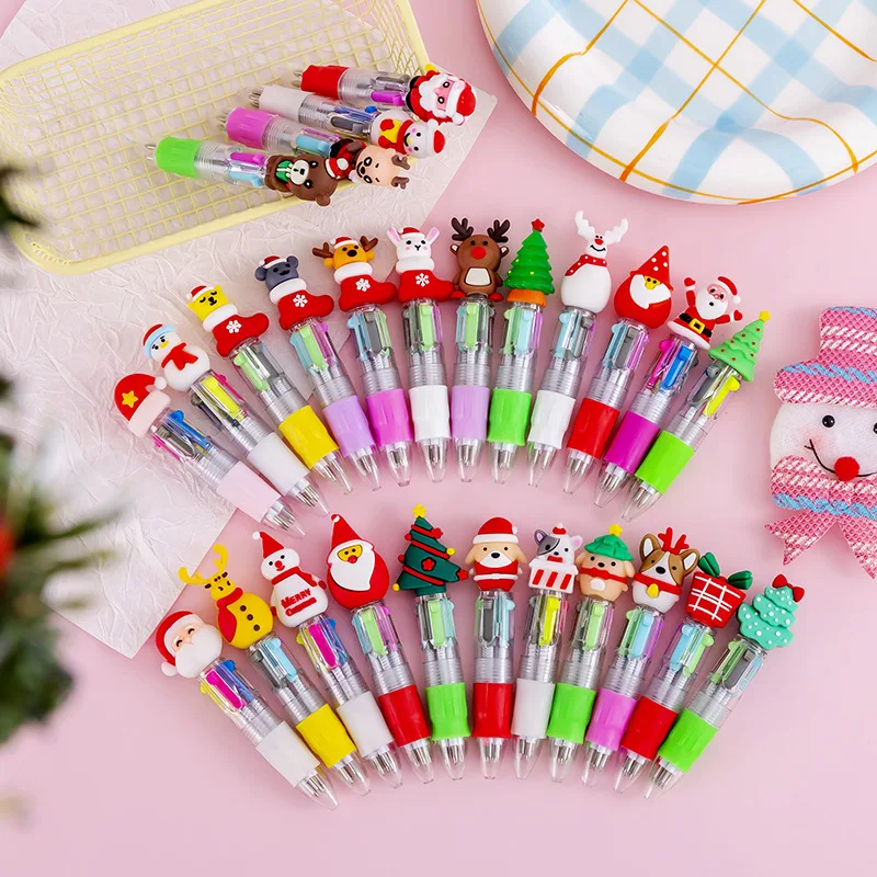 

10Pcs/Lot Cute Mini Ballpoint Pen Christmas Series 4 Color Ball Pens For Kids School Writing Supplies Office Stationery Gifts