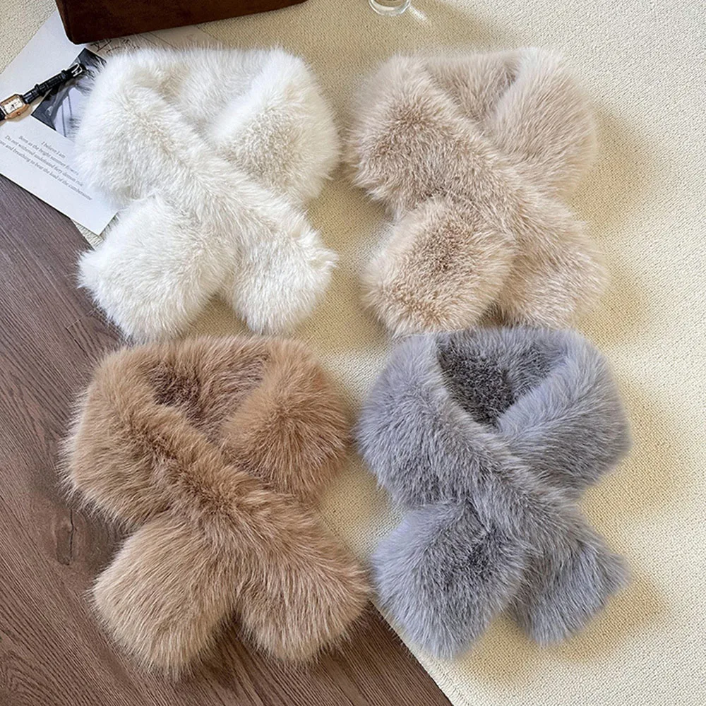 

Thicken Soft Plush Collar Scarf Outdoor Windproof Neckerchief Double-sided Neck Warmer Scarves Imitation Rabbit Fur Cross Scarf