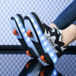 2024 New LED Roller Skate Shoes Boys Girls Casual Running Sneakers Adult Casual Kids Outdoor Sports Dual-Use Roller Skate Shoes