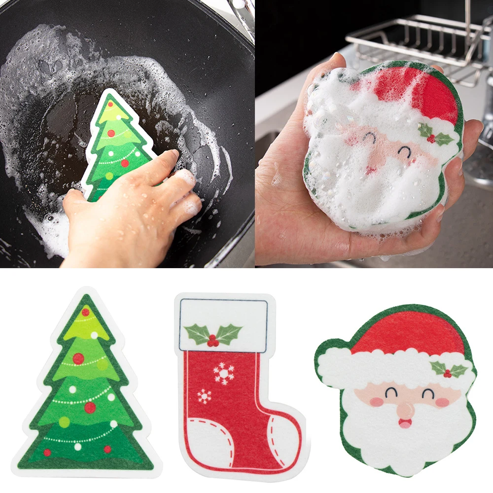 

Christmas Cleaning Sponge Scouring Pad Household Scouring Pad Kitchen Wipe Dishwashing Sponge Dish Cleaning Towels Clean Tool