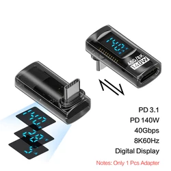 USB - C Right Angle Adapter with 40Gbps Data Transfer & 140W Power Delivery (90D Up Transparent)