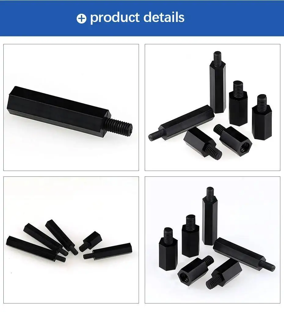 50 stücke M2/M2,5/M3/M4 * L + 6mm Gewinde Schwarz/weiß Abstand Schraube kunststoff Für PCB Motherboard Feste Nylon Standoff Spacer Säule – Detail 16