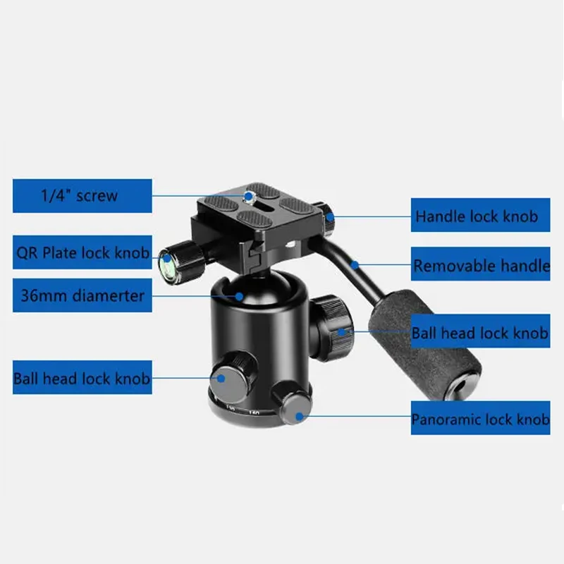 Manbily YF-0 36mm Fluid Hydraulic Tripod Ball Head Panoramic Ballhead Aluminum Handle Mount For Camera DSLR Max. Load 5KG tripod ball head camera fluid head camera panoramic head
