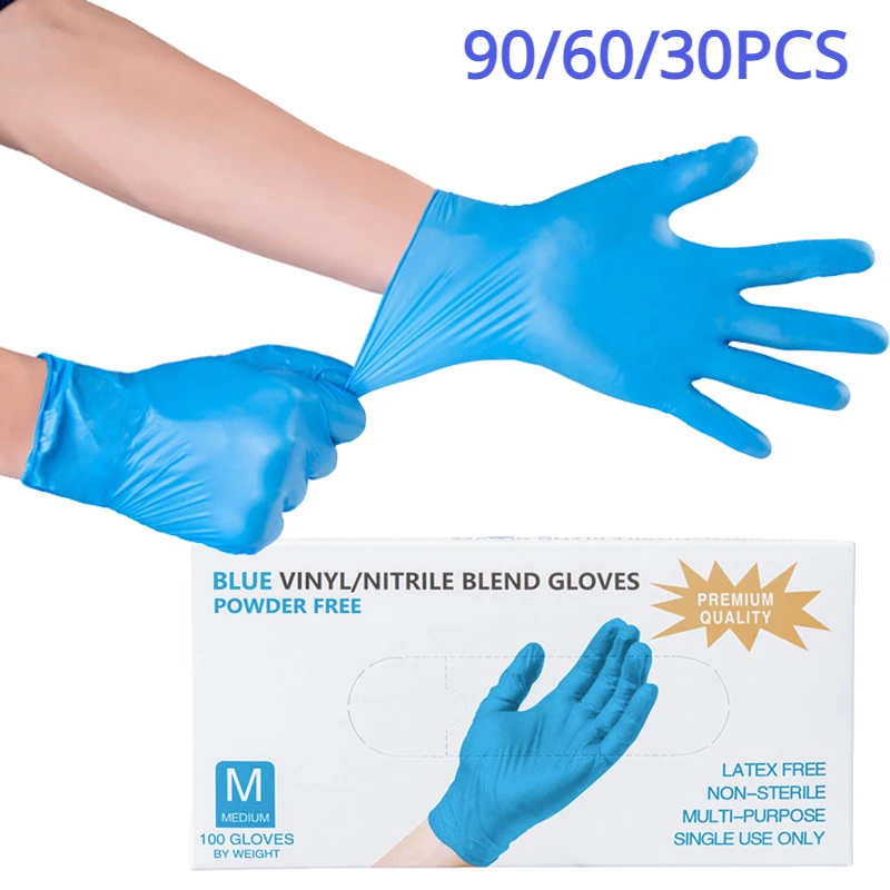 90/60/30PCS Disposable Blue Nitrile Gloves Waterproof Cleaning Gloves Suitable for Kitchen Cleaning Hairdressing Beaut Tattoo disposable gloves nitrile gloves cleaning gloves