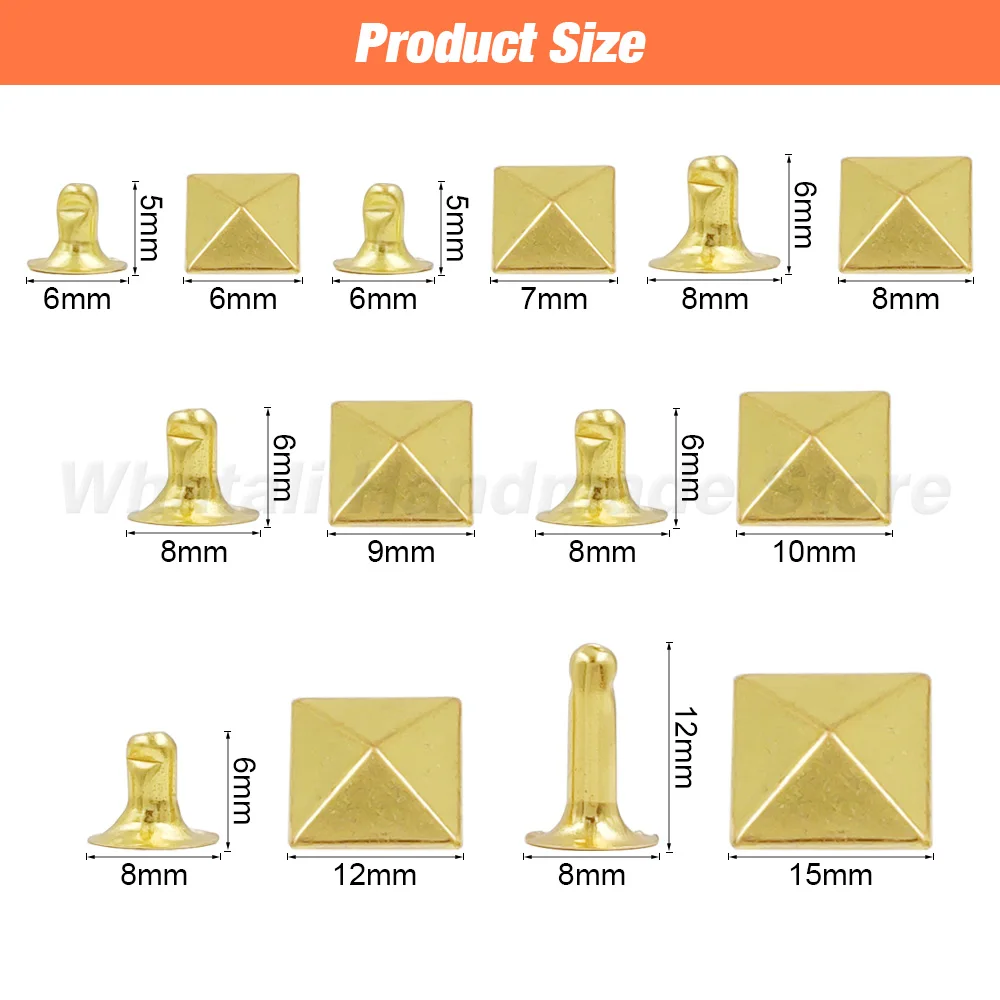 Metal Pyramid Cap Rivets Square Rivet Studs for Leather Craft Bag Belt Clothing Garment Shoes Accessories 6-12mm 100sets Metal Rivets Metal Studs Leather Rivets