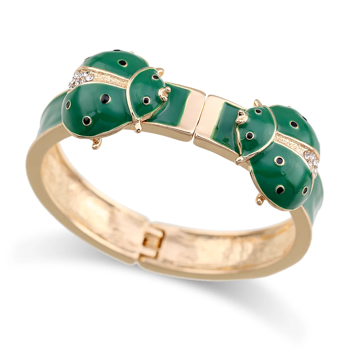 Special Design Double Ladybirds Bracelet Cuff Bangle for Women Girls Gold Plated with Enamel Colorful Chunky Bracelet Jewelry
