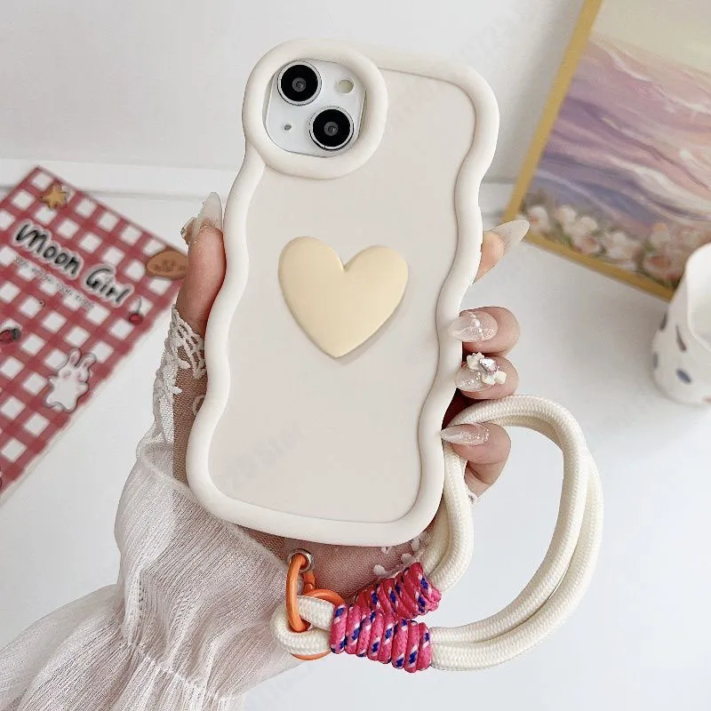 Wavy Love Heart Silicone Case with Wrist Strap