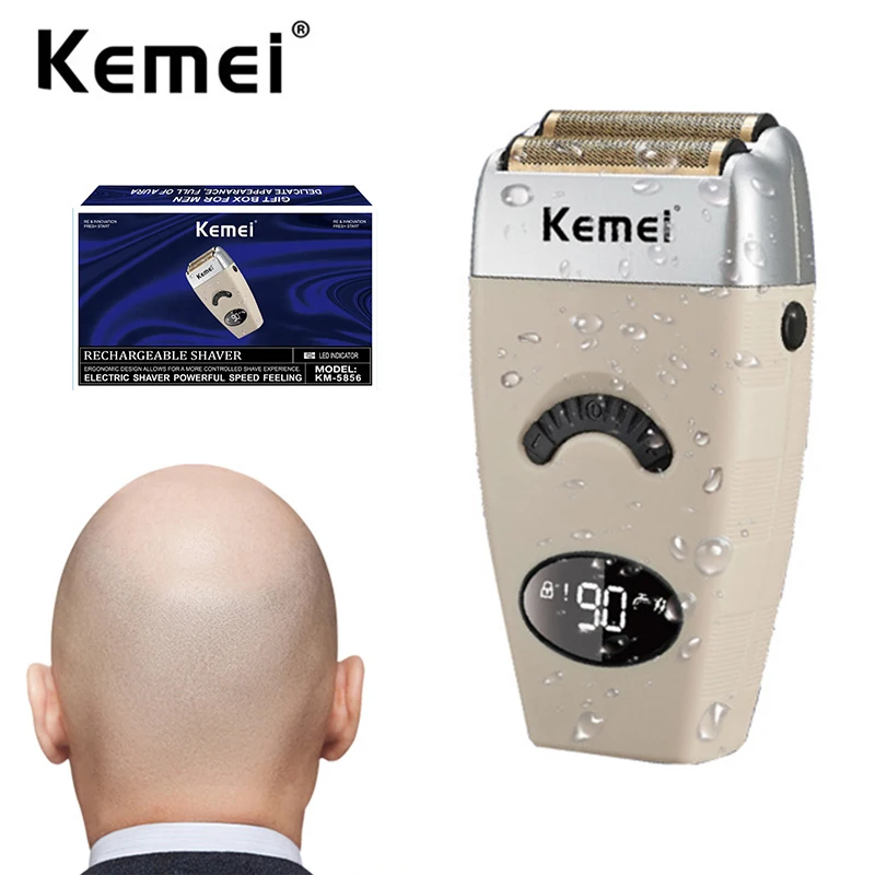 

Электробритва Kemei с двойной фольгой Мужская бритва с закругленной лысой головой 0 мм профессиональная машинка для парикмахера беспроводной триммер для бороды 5856