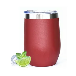 Insulated Stainless Steel Stemless Wine Tumblers with Lids, 12 Oz - Versatile Cups (Red)