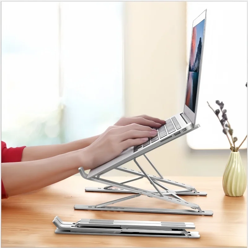 알루미늄 합금 접이식 쿨링 노트북 스탠드, 이중 레이어 데스크탑 지지대, 노트북 및 태블릿용 범용 스탠드