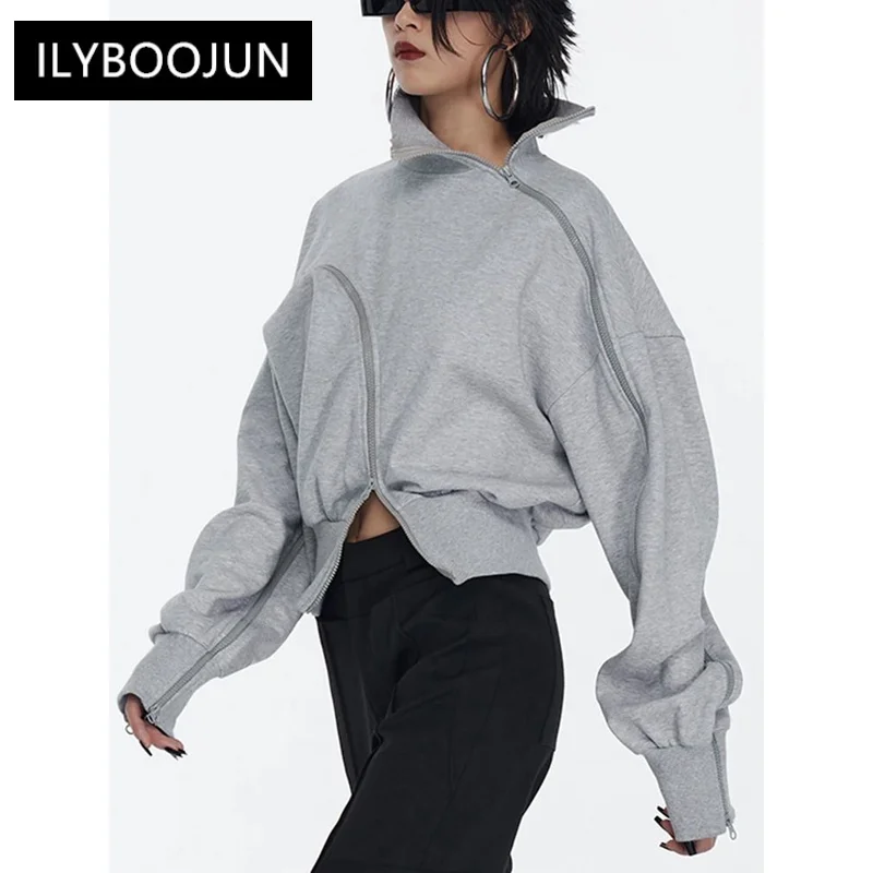 

Solid Patchwork Zipper Streetwear Sweatshirts For Women Tuntleneck Long Sleeve Pullover Sweatshirt Female Fahion For Women 2023