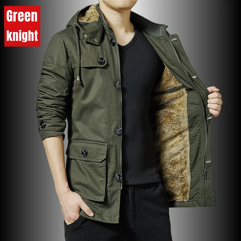 

Autumn and winter men's plush cotton windbreaker fashion brand good quality casual work clothes new hat jacket large thick coat
