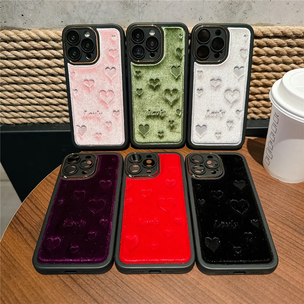 Custodia per telefono 3D Love Heat Soft Touch Fu Fo iPhone 15 14 Plus 12 13 11 Po Max Camea Placcatura Pellicola in vetro Protezione_voghion.com