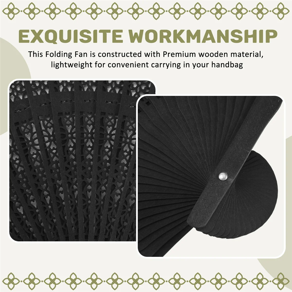 8 Inch Chinese Japanese Folding Fan Original Wooden Hand Flower Bamboo Pocket Fan For Home Decor Party Decoration-Black folding fan hand fan wooden hand fan