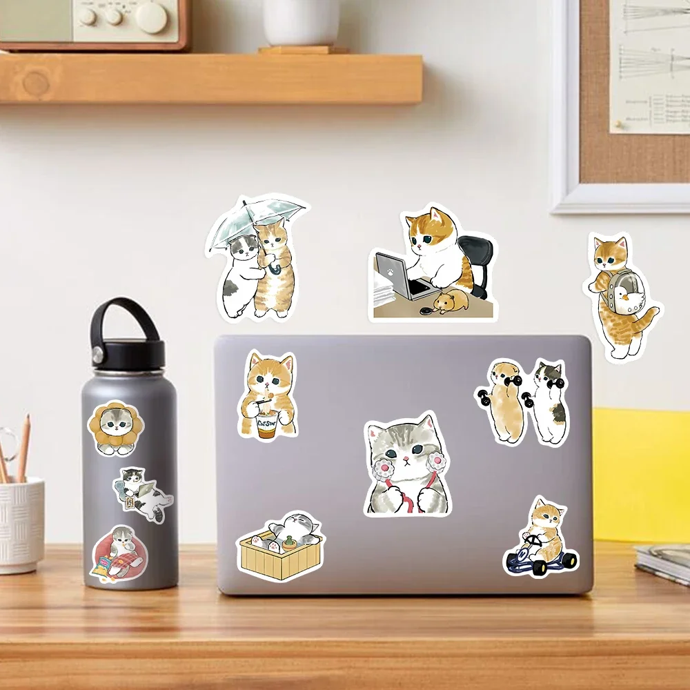 Kawaii Cute Watercolor Cat Stickers Aesthetic Funny DIY Toy Gift Decorative Decal For Phone Luggage Laptop Scrapbook Waterproof