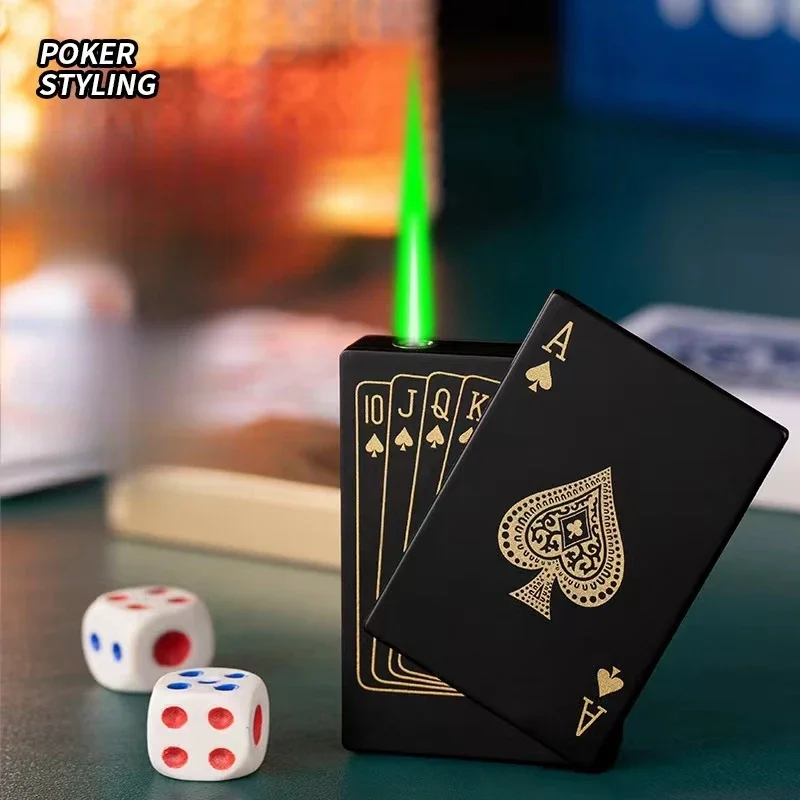 Creative Playing Cards Ace of Spades Lighter Butane Windproof Straight Metal Lighter Metal Fun Toy for Men Smoking Accessories 2