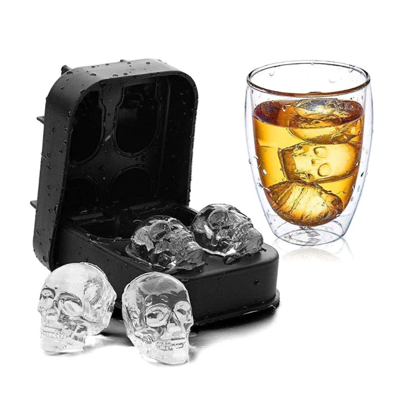 Creative Skull Shape Silicone Ice Hockey Ball Mold 4 Grid Large Ice Whisky Grid DIY Model Ball Tool DIY Mould Maker