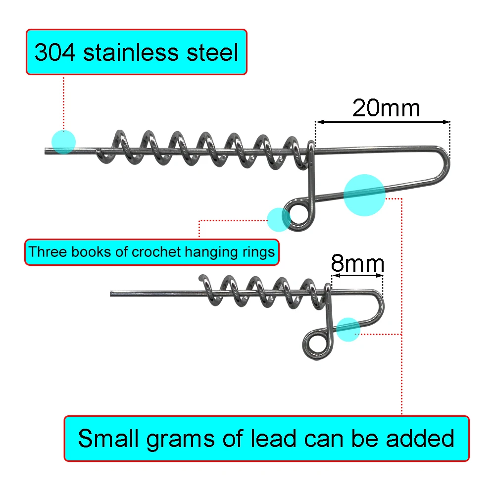 20 vis Spinpoler fixation leurres souples 45mm/60mm - accessoires pêche à vis ressort