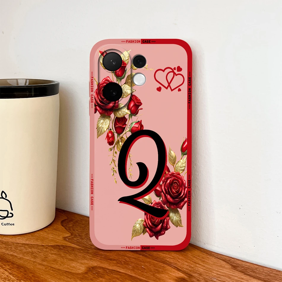 Fashionable Rose Letters Soft Liquid Silicone Phone Case with Camera Coverage and Anti-Drop Protection