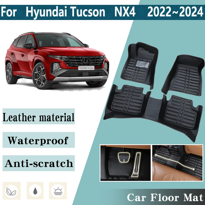JCJSSLTW Tappetini per Bagagliaio Auto,per Hyundai Tucson Hybrid/Plug-in Hybrid 2021-2022 2023 2024 Pelle Baule Tappetino Impermeabile Antiscivolo Protezione Tappeto Accessori,Black