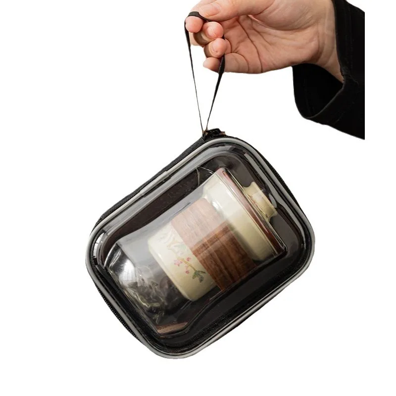 High-end Wisteria Ruyao Beige Travel Tea Set Simple Household Outdoor Ceramic Teapot Tea Set Quick Cup with Portable Storage Bag