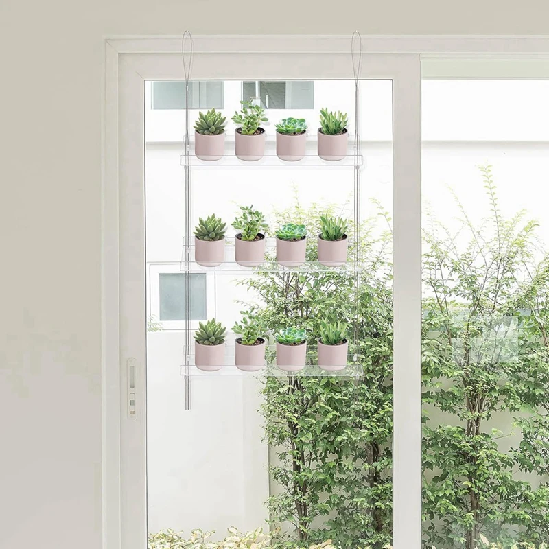 3-Tier Window Plant Shelves 16 Inch, Acrylic Adjustable Hanging Floating Shelf, Window Sill Extender For Indoor Plants