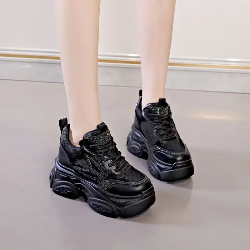 フーンシキ Fujin 5cm Genuine Leather Rhinestone Bling Chunky Sneakers