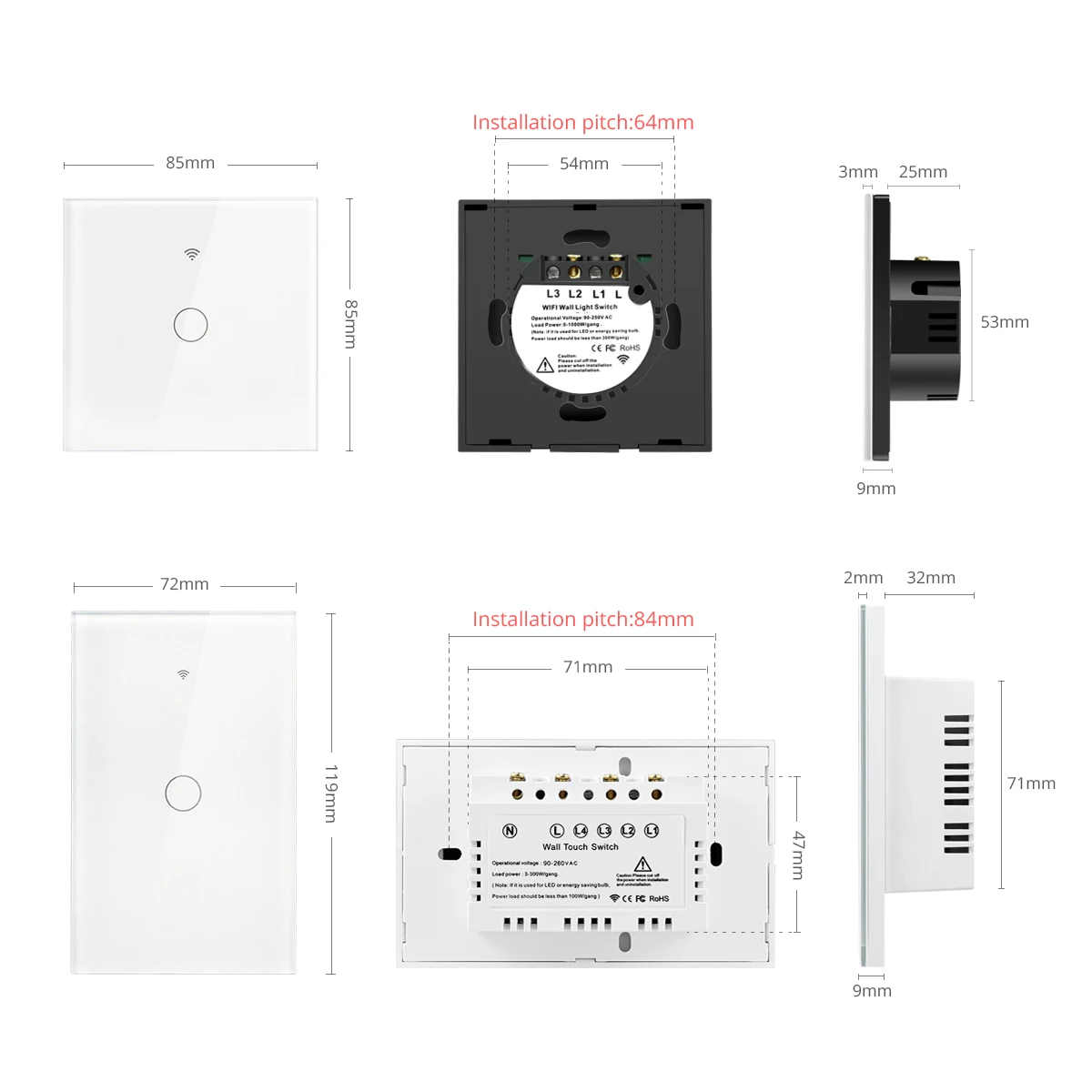 Smart Switch Smart Light Switch Tuya Smart Switch WiFi Touch Sensor Wall Light Switches 110V 220V No Neutral Wire Required App Control Support Alexa Google Home